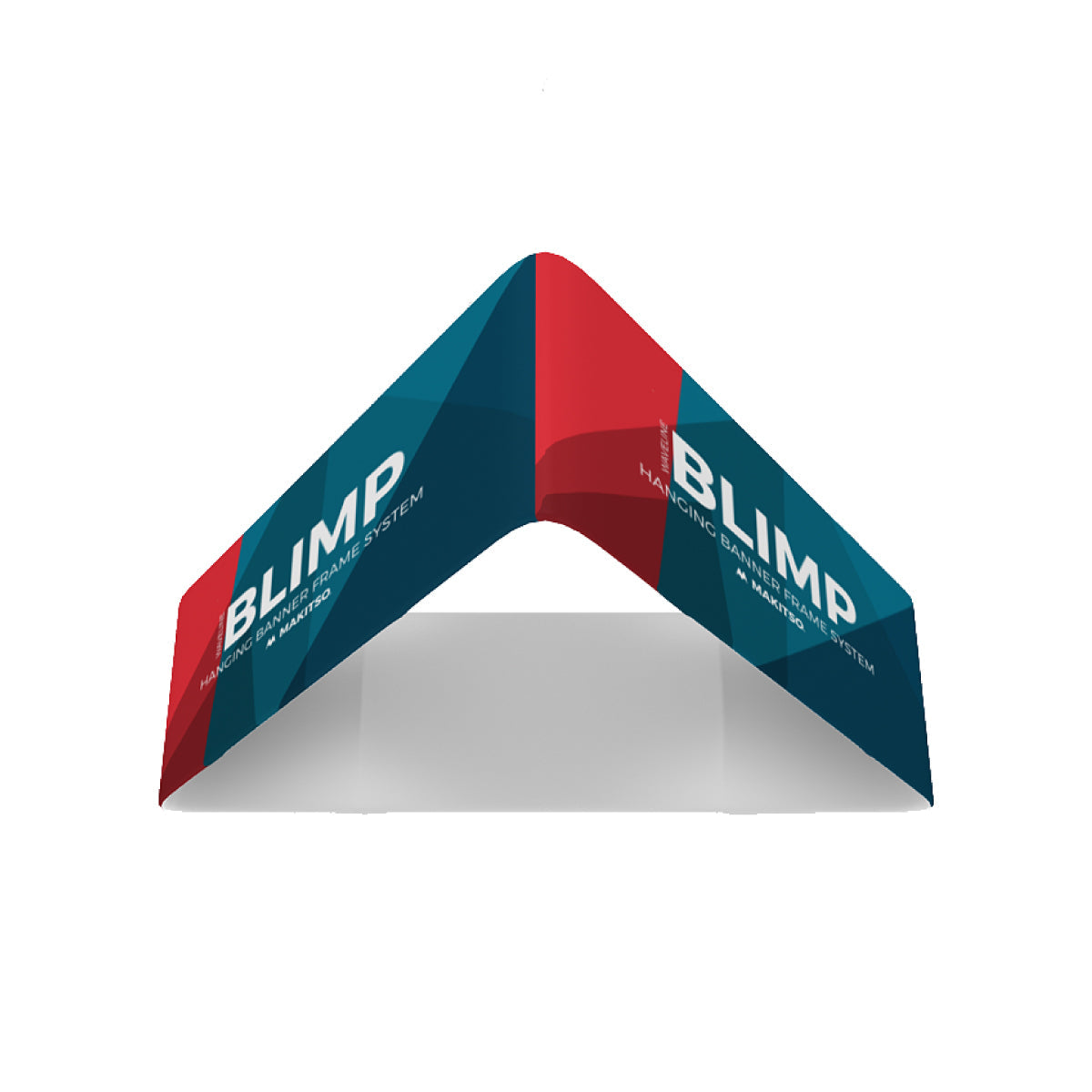 Triangular hanging banner frame system for trade shows and special events with bold graphic branding