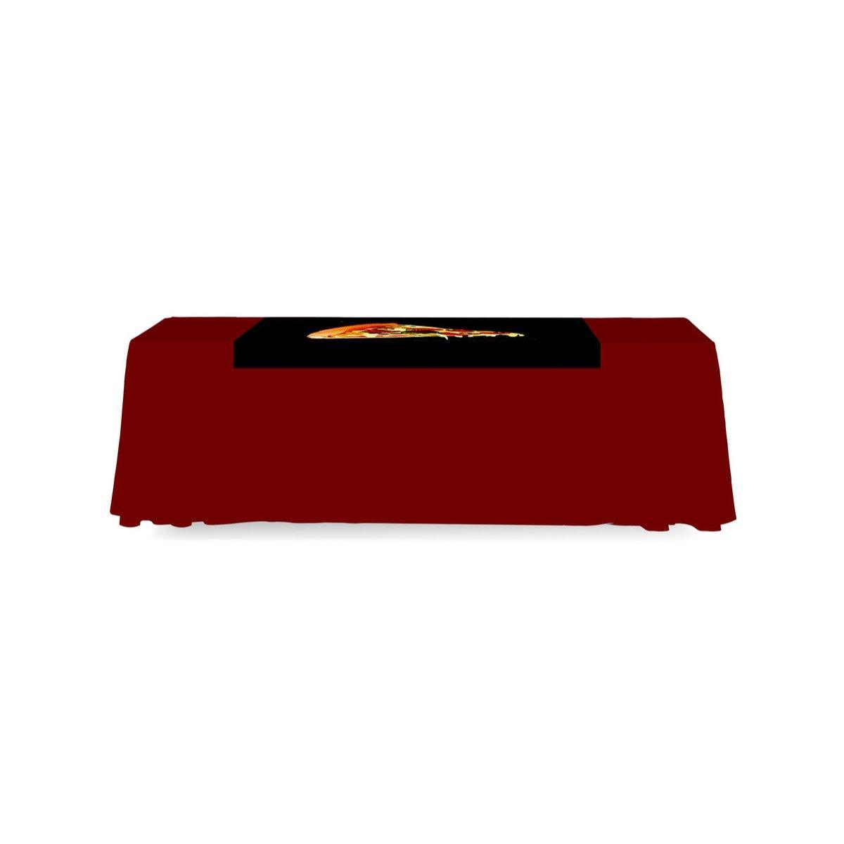 Table with branded economy table runner ideal for trade shows and exhibitions