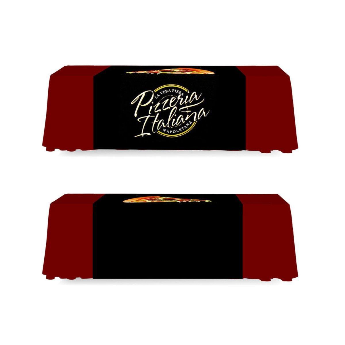 Trade show table runner with custom branding for Pizzeria Italiana, ideal for exhibitions and events