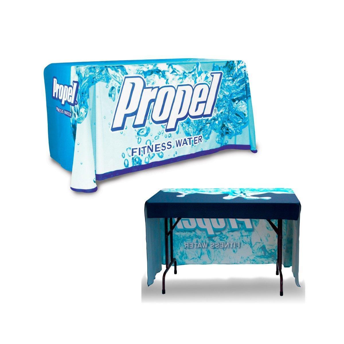 4ft promotional table cover with Propel Fitness Water branding for trade shows and events