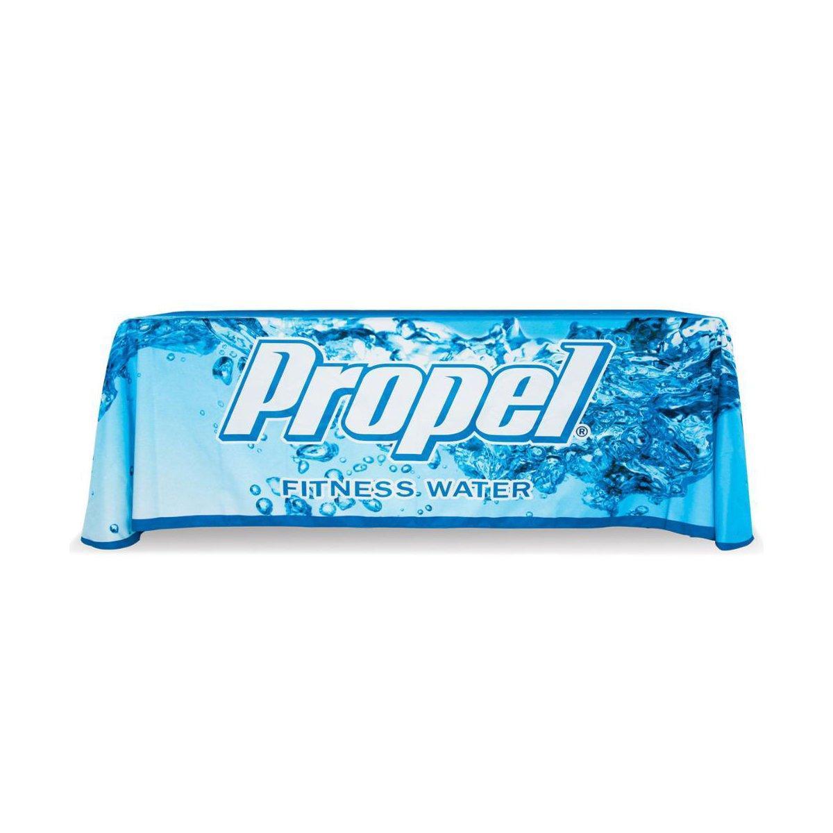 8ft trade show table cover with Propel Fitness Water branding for exhibitions and events