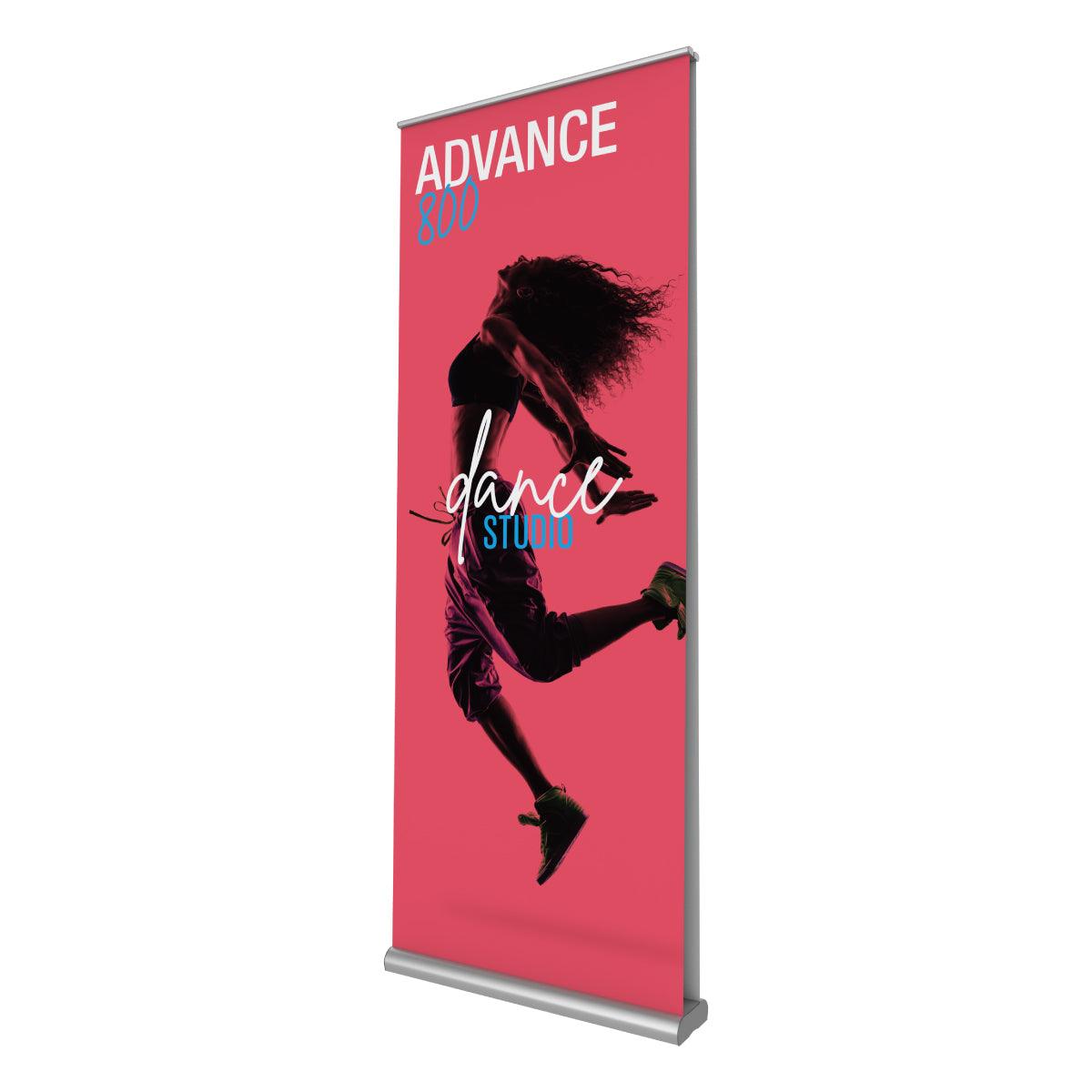 Double-sided banner stand display featuring dynamic dance studio promotion for trade shows and exhibitions