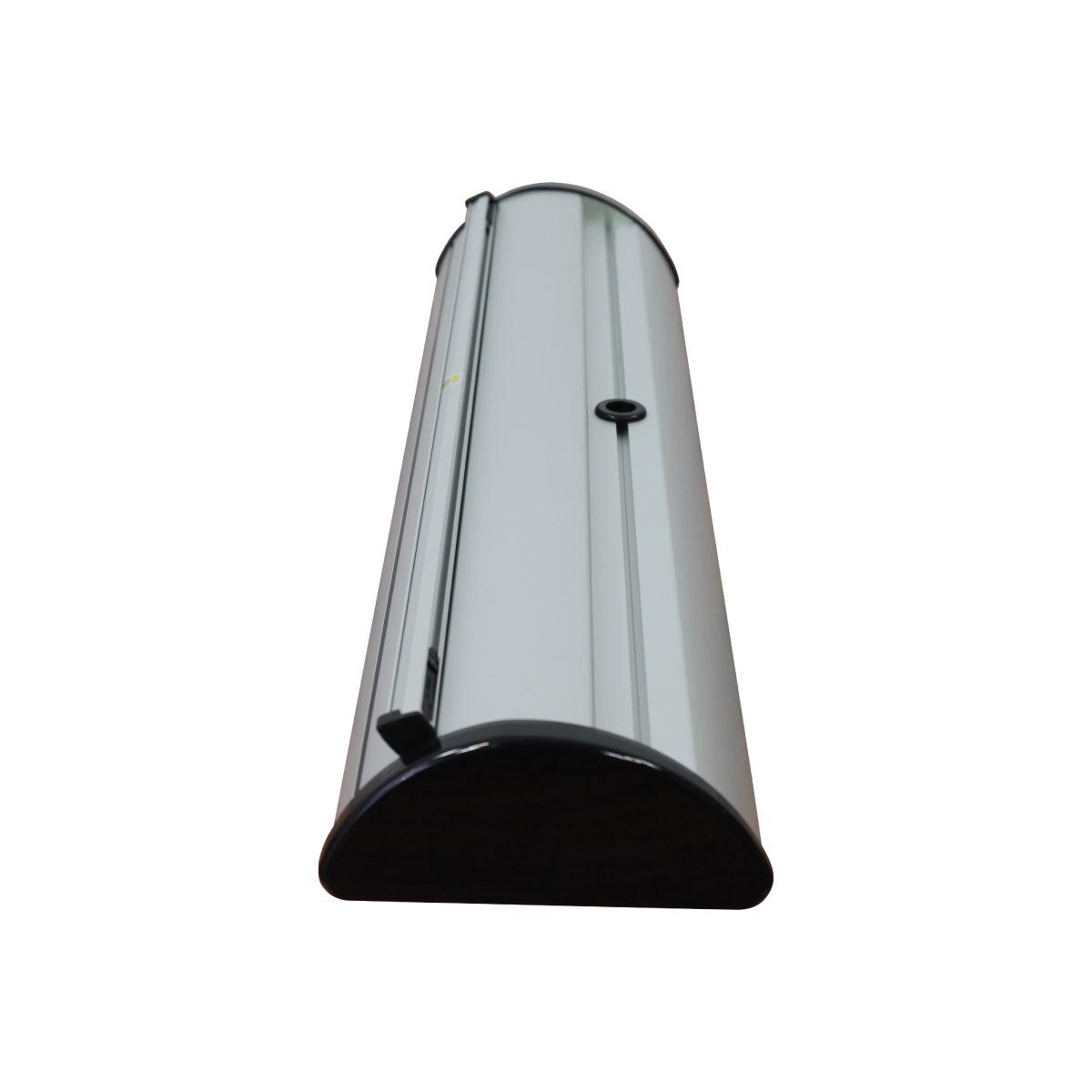 Compact retractable banner stand base for trade shows and exhibitions