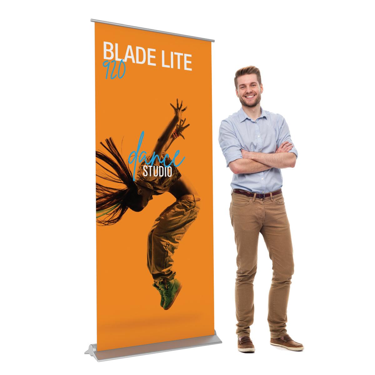 Blade Lite 920 banner stand displaying dance studio graphic, ideal for trade shows and exhibitions