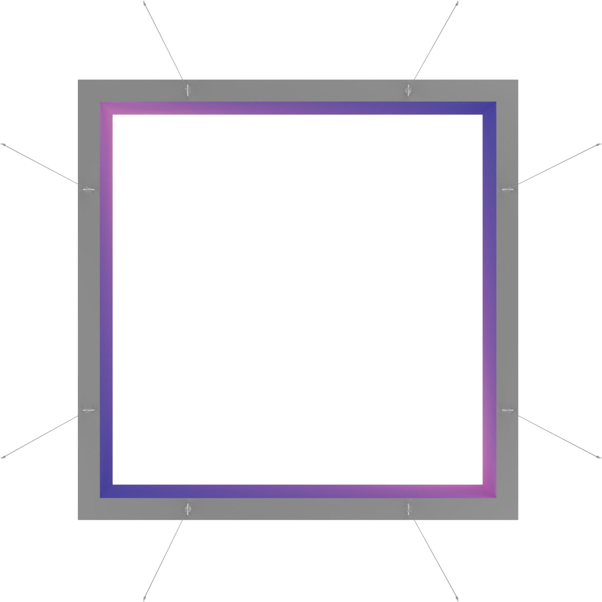 Square hanging light box with illuminated frame for trade show and exhibition displays