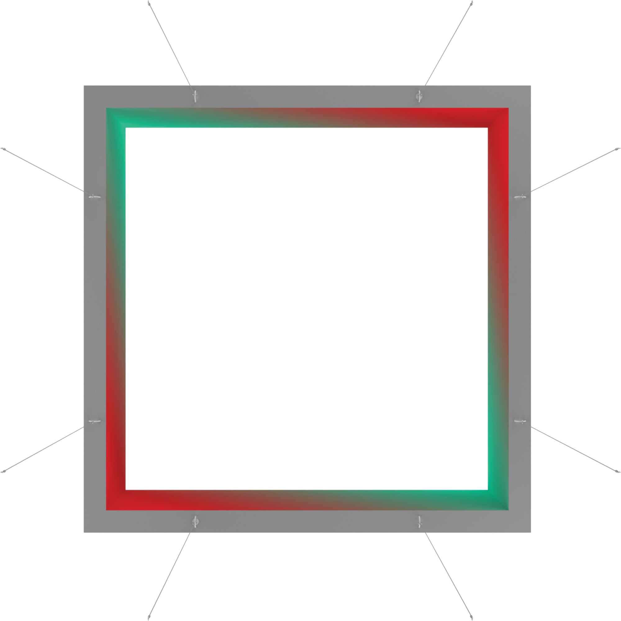 Suspended square light box with gradient frame, ideal for trade shows and exhibitions