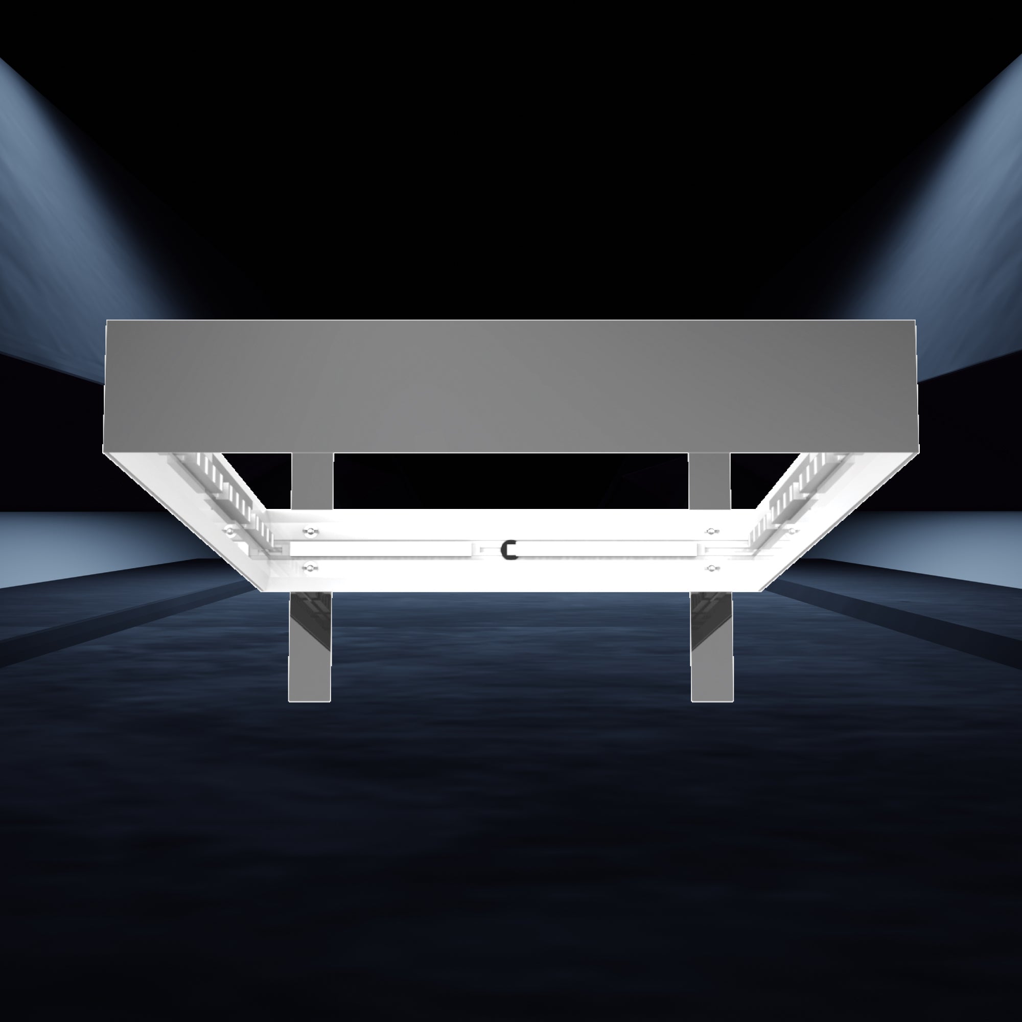 Illuminated rectangular frame display stand showcased for trade shows and special events