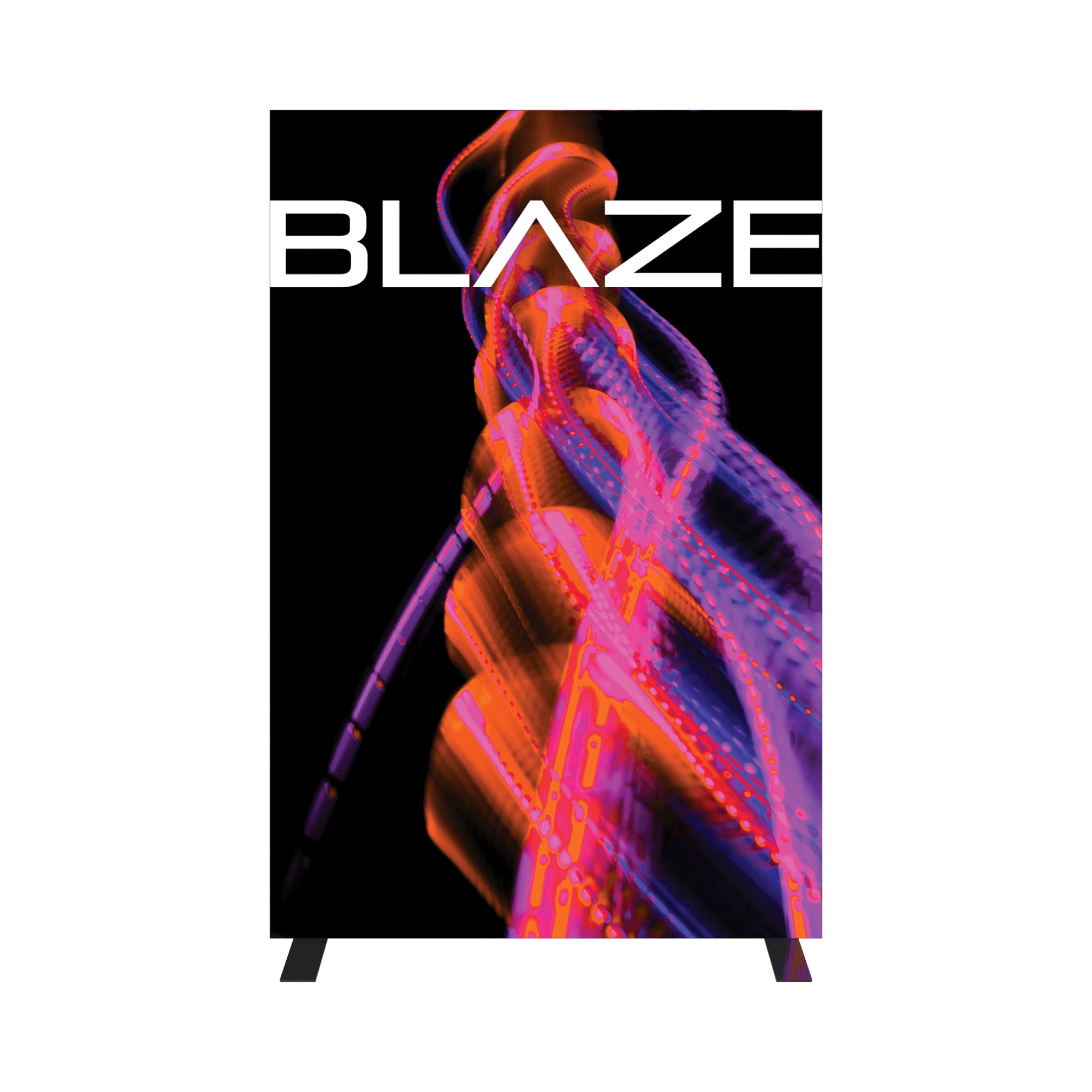 modern illuminated display panel with abstract light trails and BLAZE branding for trade shows and exhibitions