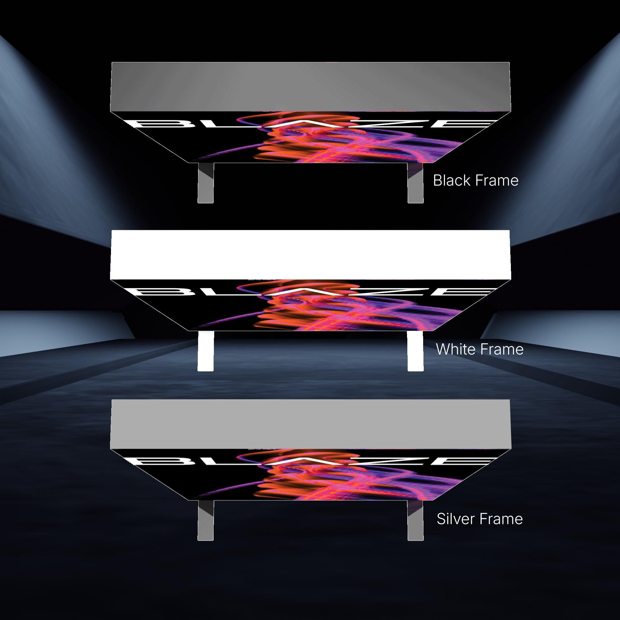 Three illuminated light box displays with different frame options for trade shows and exhibitions