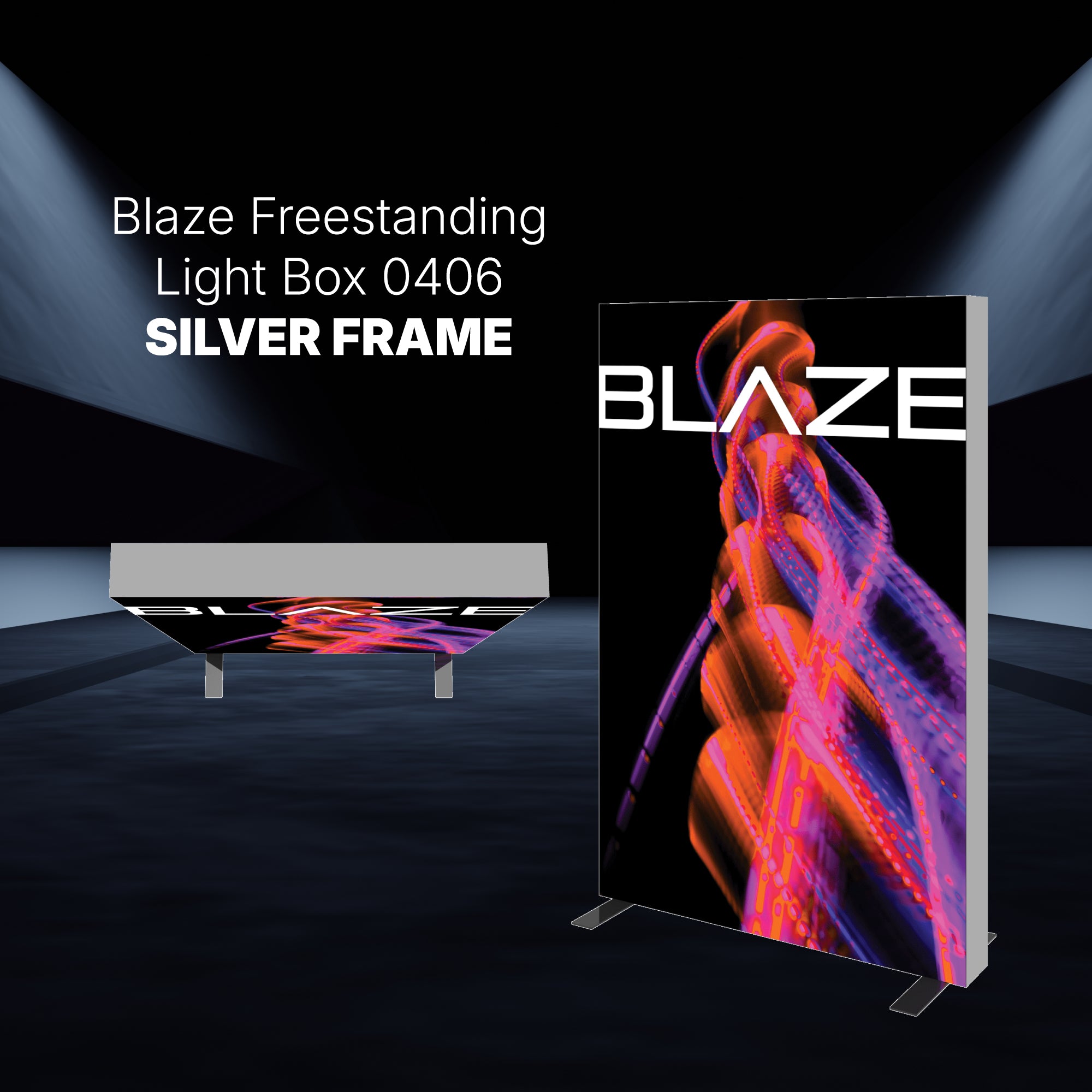Freestanding illuminated light box display with abstract design for trade shows and exhibitions