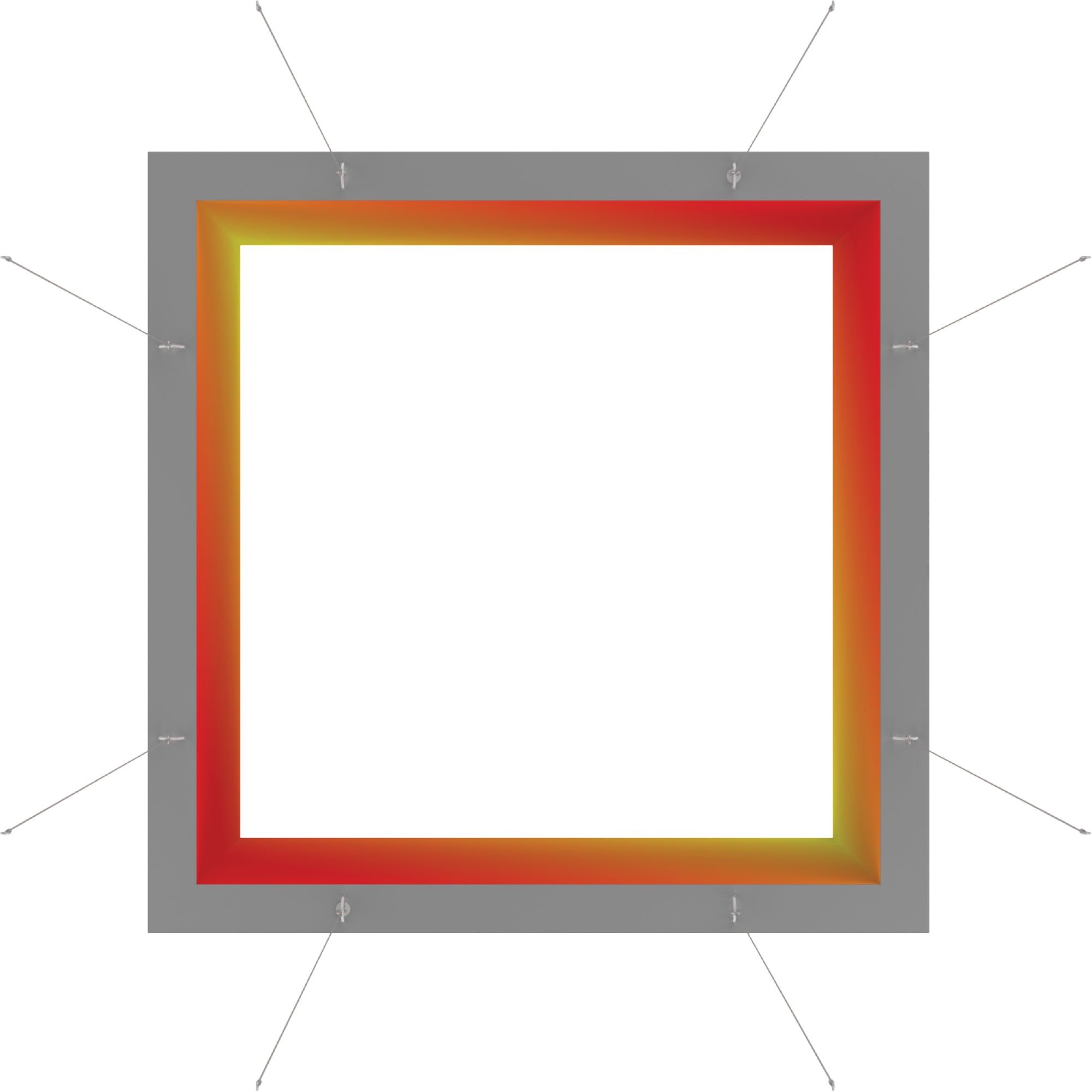 Square hanging light box display with tension cables for trade shows and exhibitions