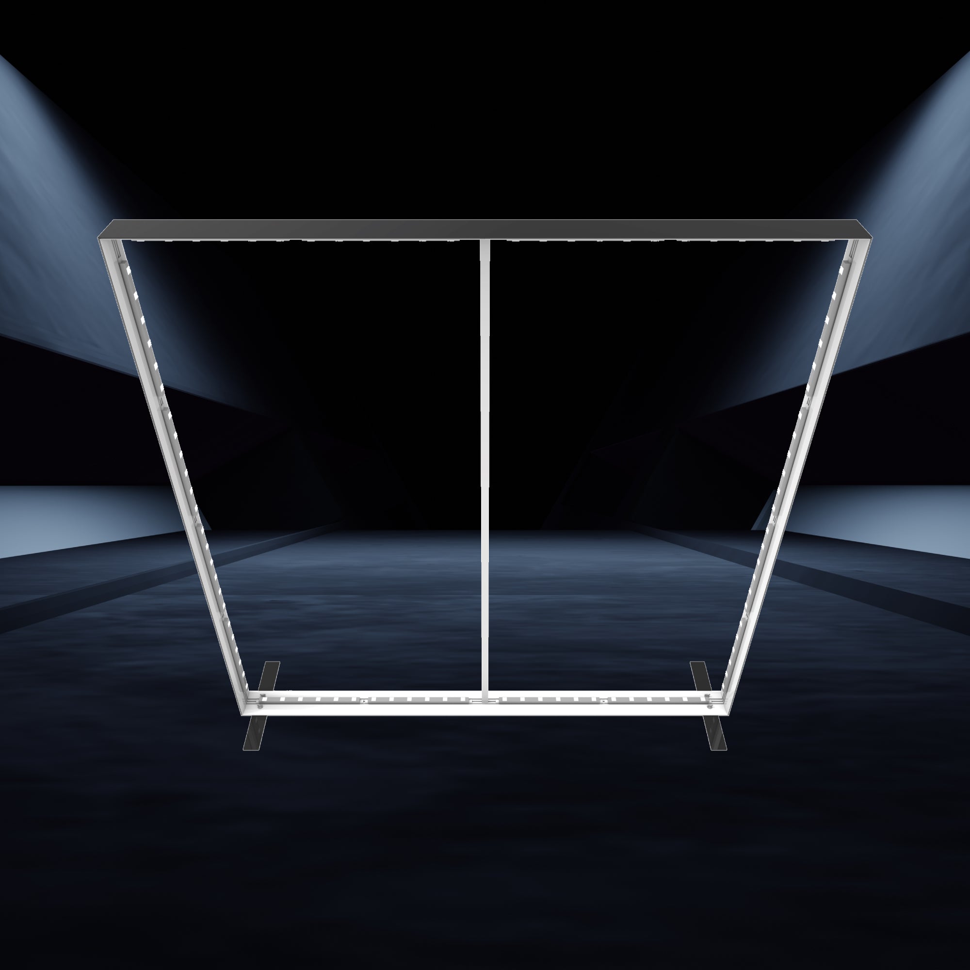 LED light box frame setup for trade shows and exhibitions in a dark event space