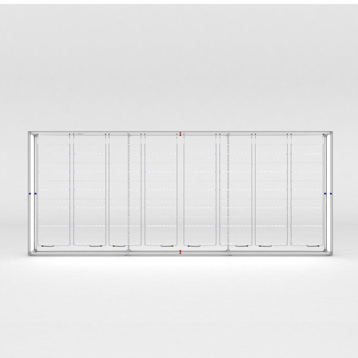 Large metal frame structure for trade show backlit display with cable and panel supports