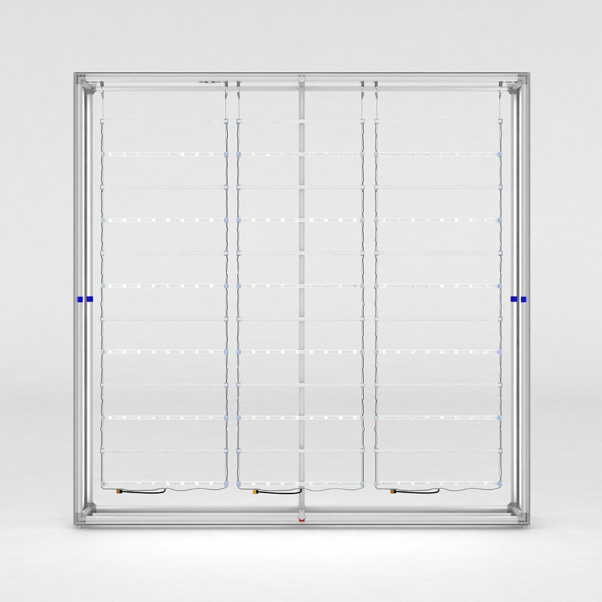 Backlit display frame with LED light strips for trade show and exhibition booth setups