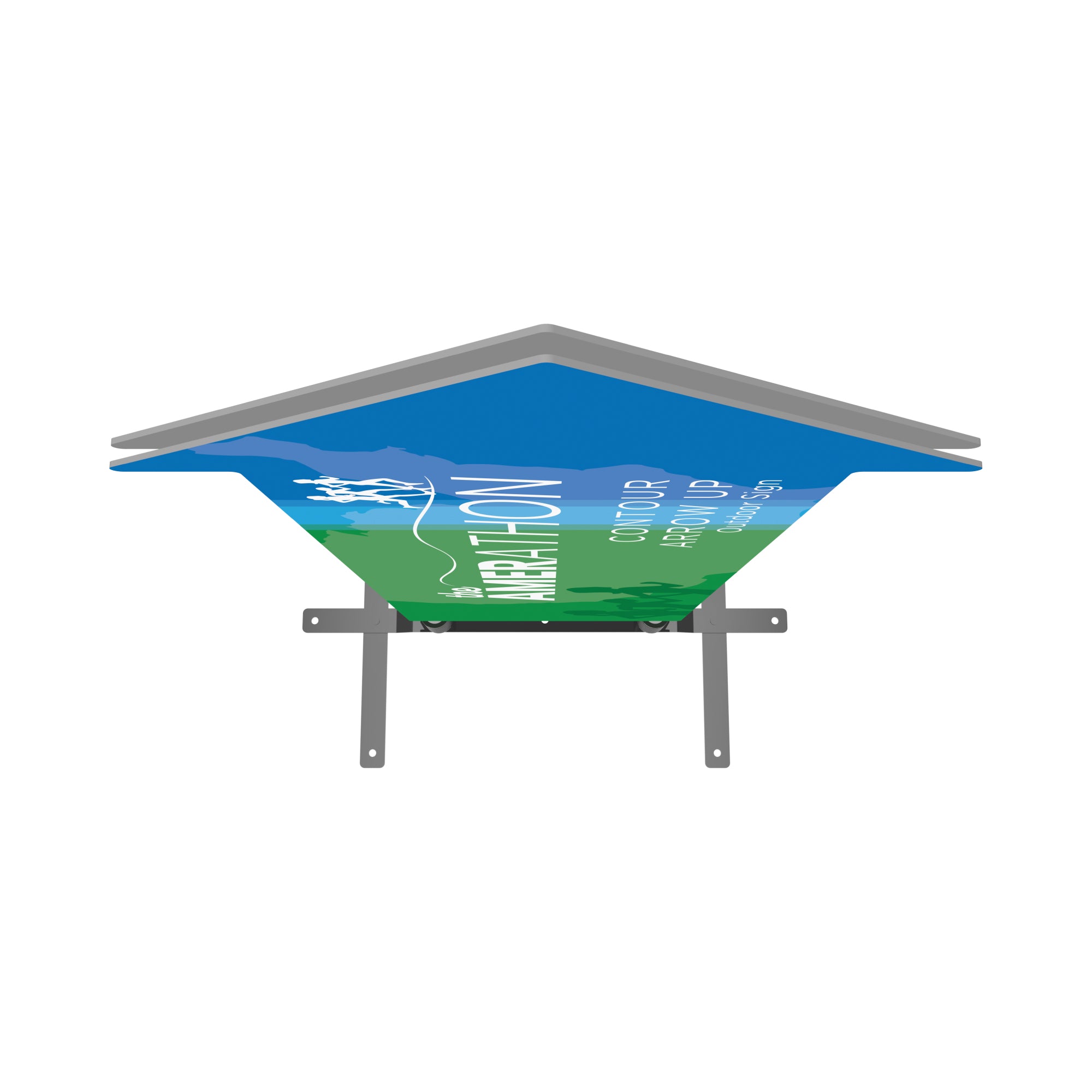 Overhead view of a contour arrow up outdoor sign with mounting brackets for trade show and event displays