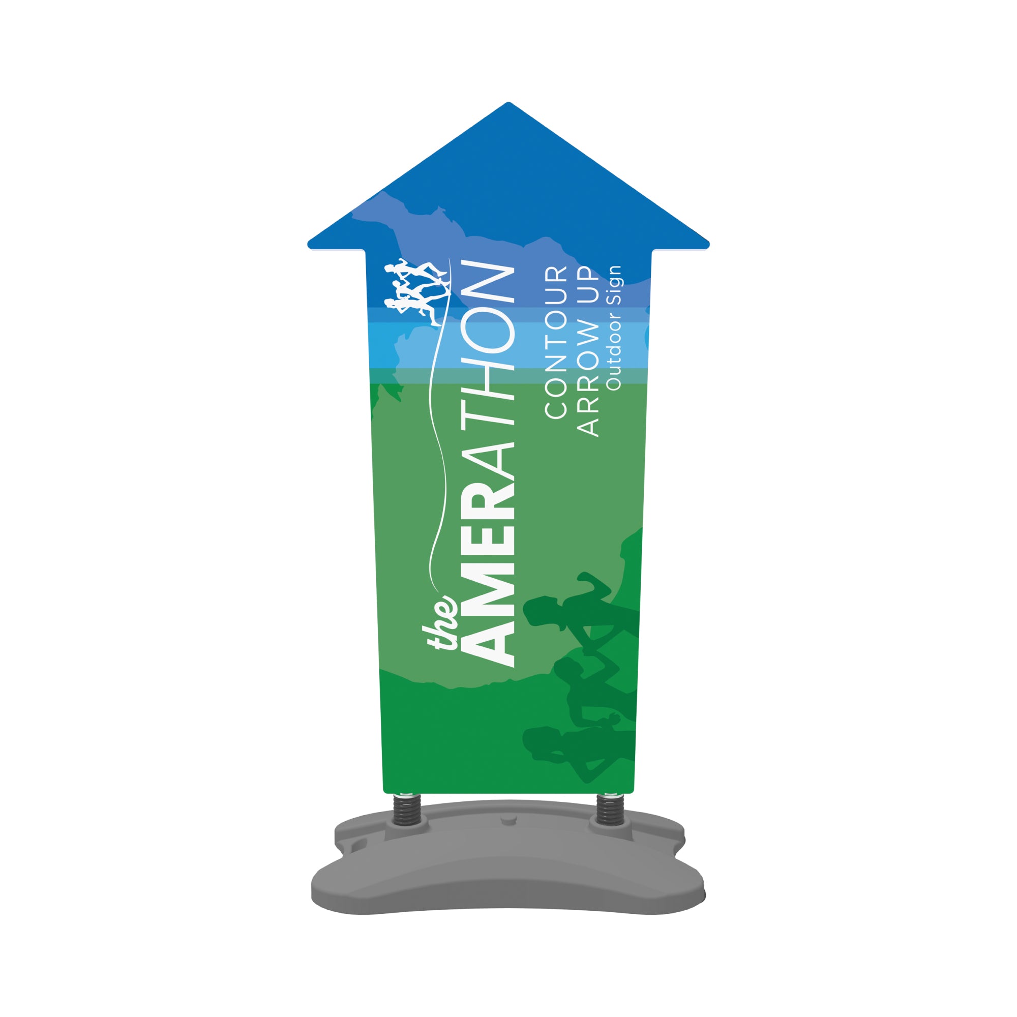 Contour arrow-up outdoor sign with marathon graphic for trade shows and exhibitions