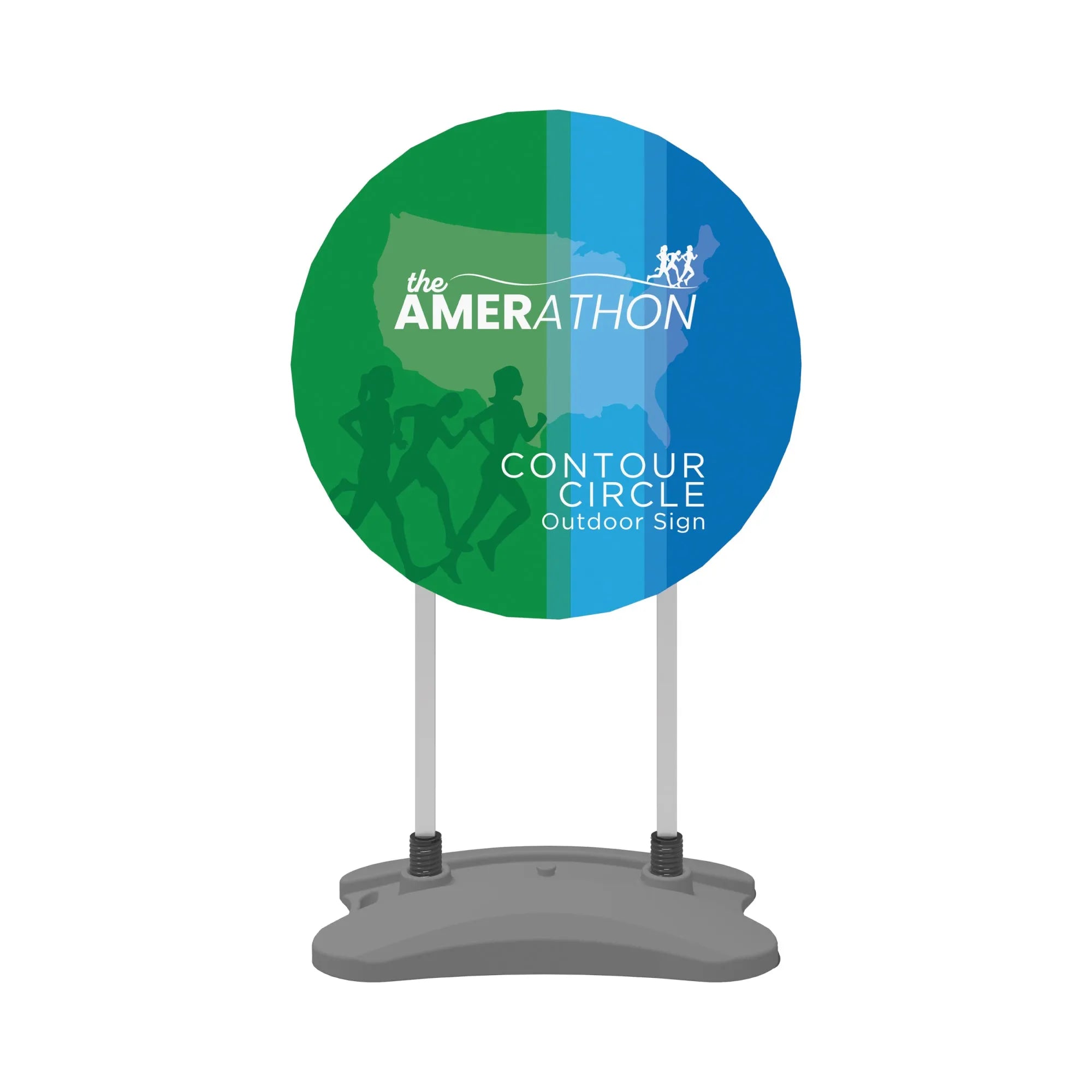 Contour Circle outdoor sign with marathon graphic for trade shows and exhibitions