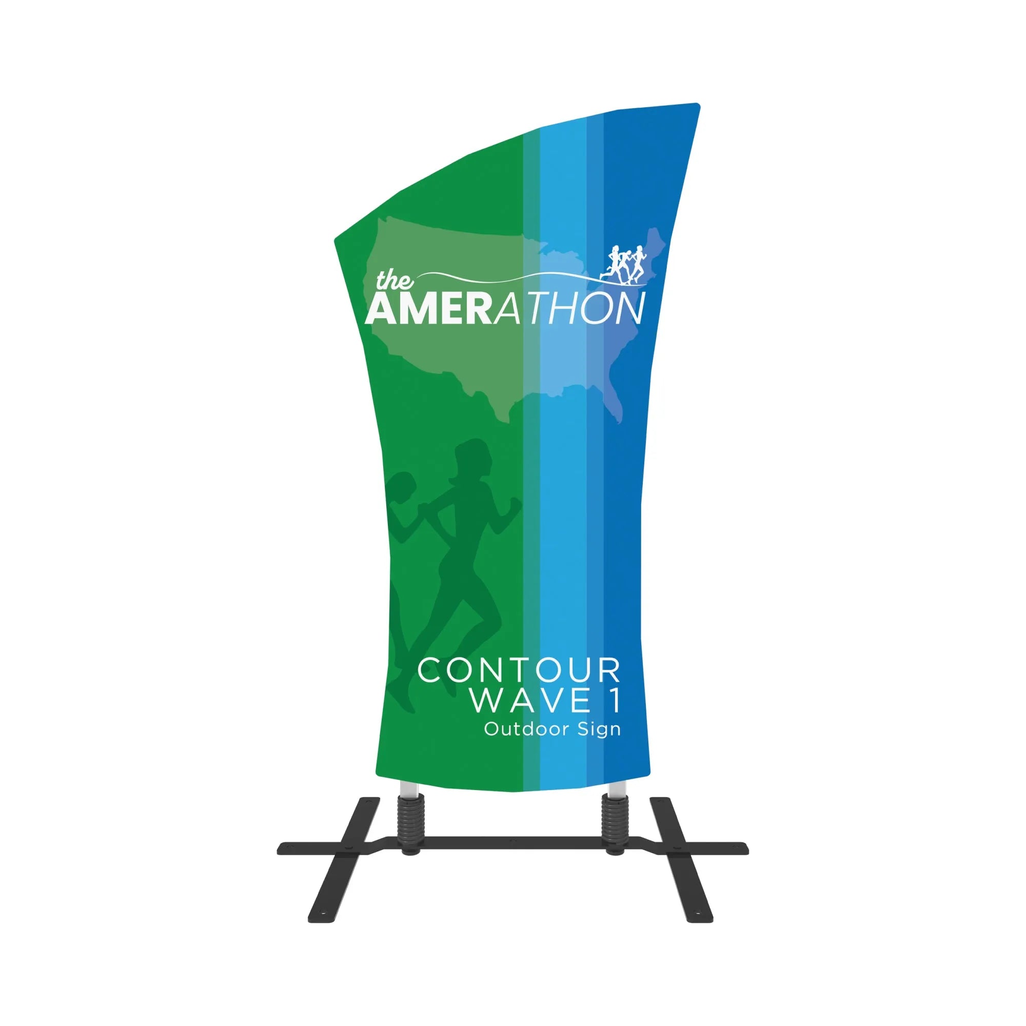 Contour Wave 1 outdoor trade show sign with running event graphics and support base
