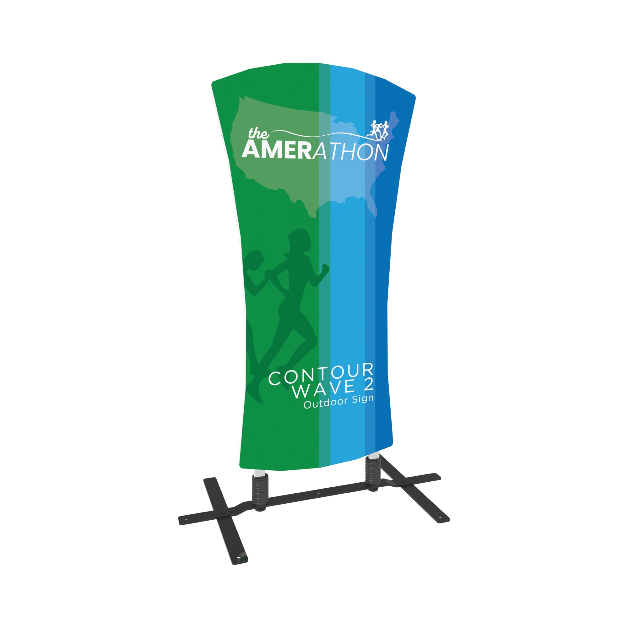 Contour Wave 2 outdoor sign on metal base with dual springs for trade shows and special event displays