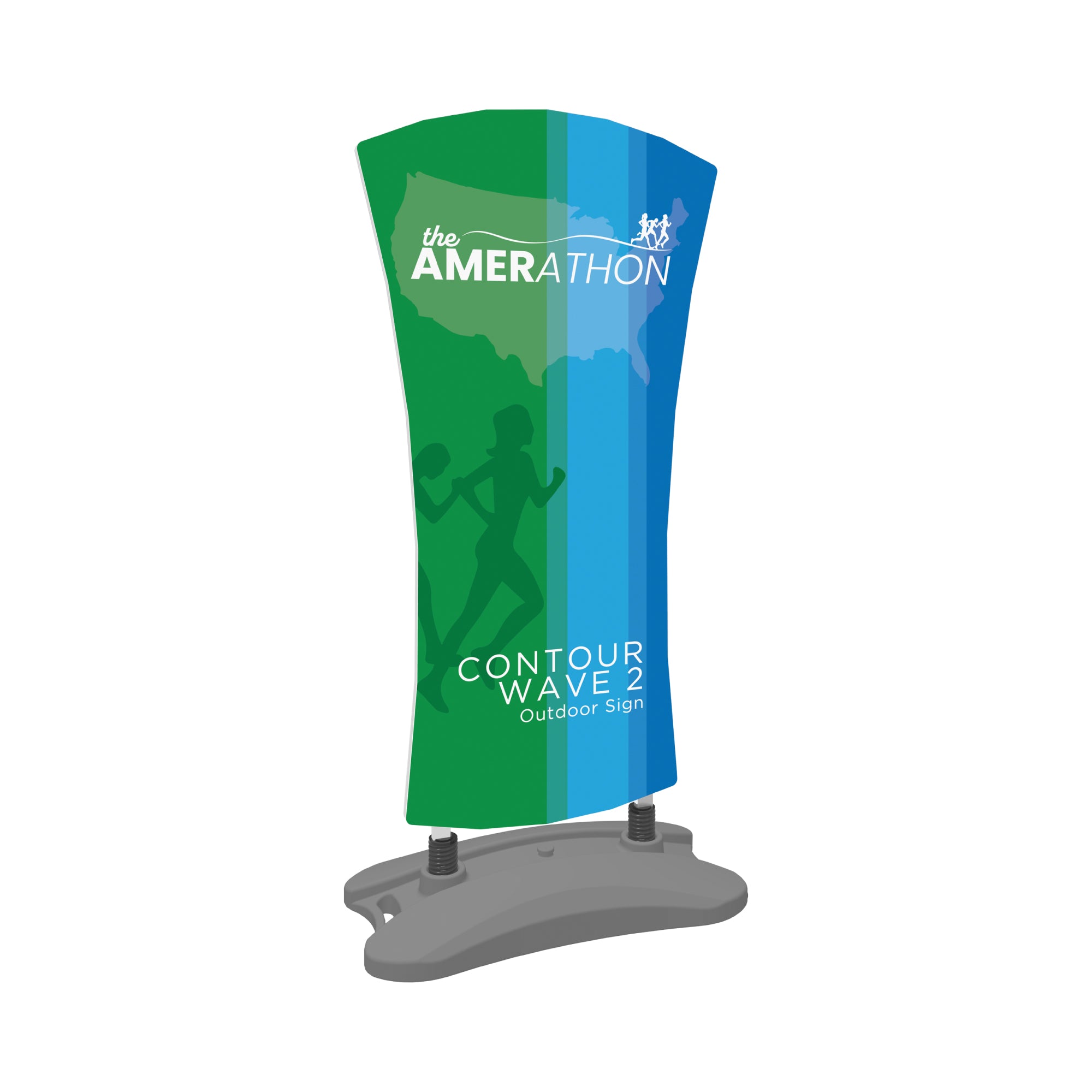 Contour Wave 2 outdoor trade show sign with Amerathon event graphics and runner silhouettes