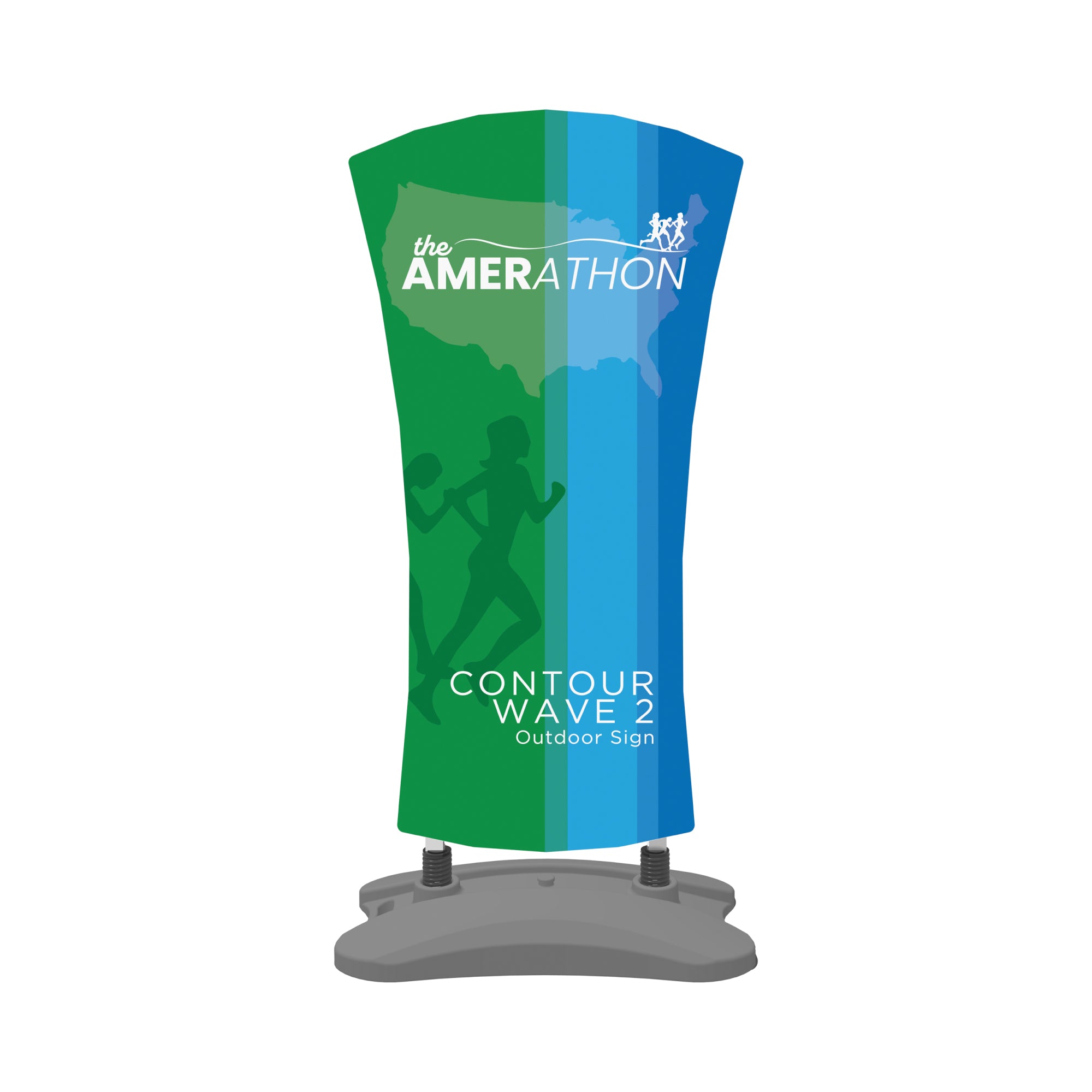 Contour Wave 2 outdoor sign with running event graphics for trade shows and exhibitions