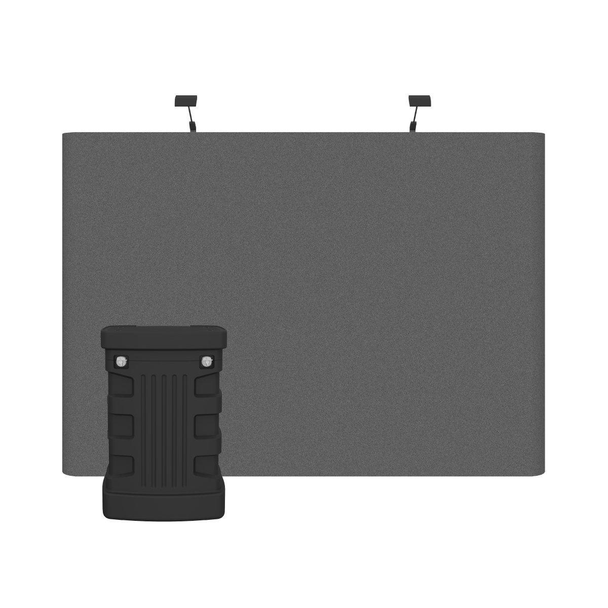 Compact portable trade show fabric display kit with curved backdrop and hard case for exhibitions