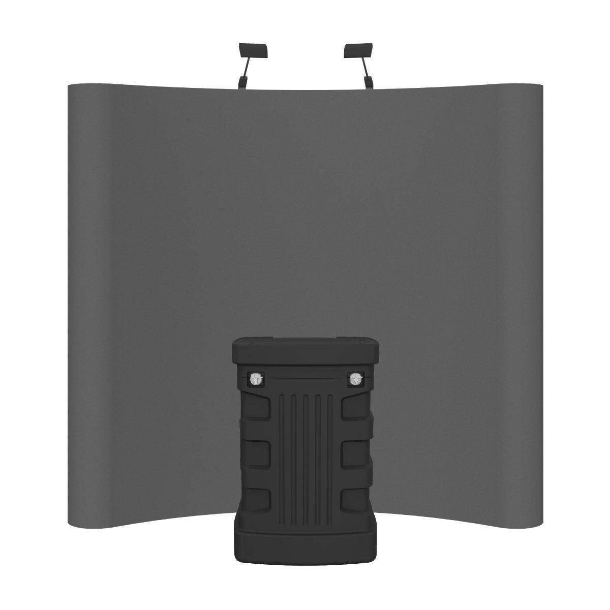 8ft curved fabric trade show display kit with hard case and overhead lights for exhibitions