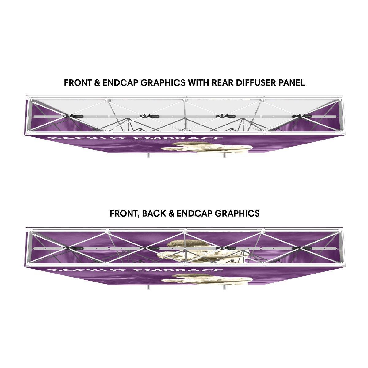 Two trade show backlit display frames with front, back, and endcap graphics for exhibitions and events