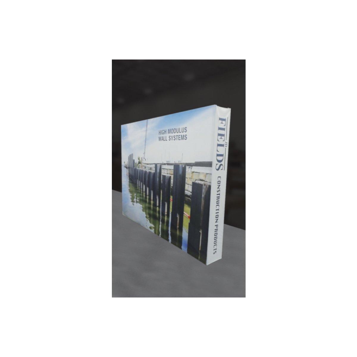 Portable trade show fabric display featuring high modulus wall systems exhibit with branded graphics