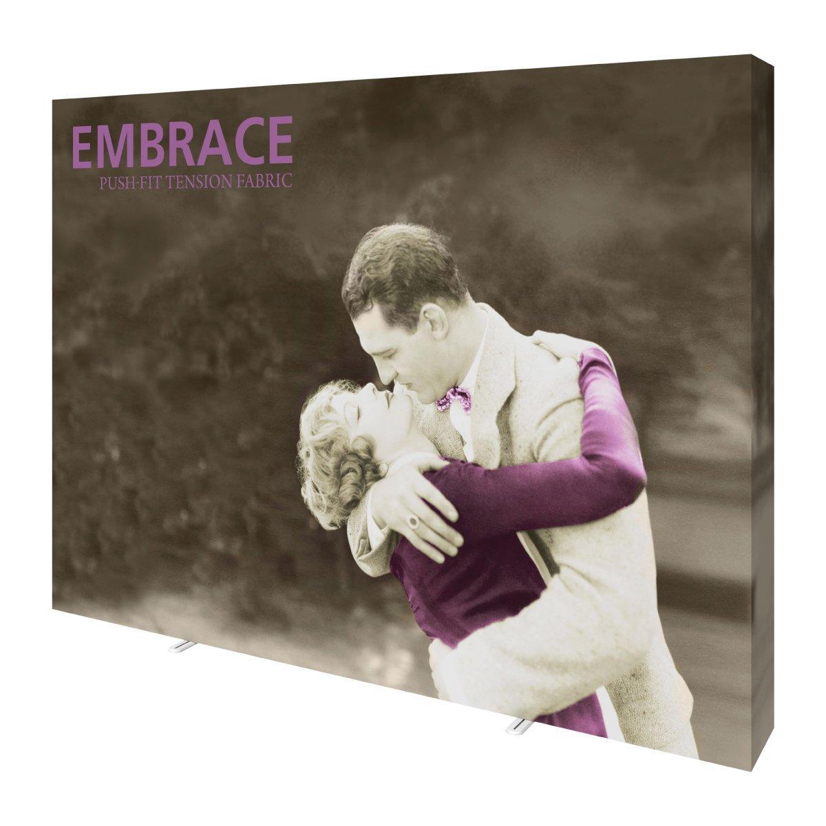 Large tension fabric display featuring vintage couple embracing, ideal for trade shows and exhibitions