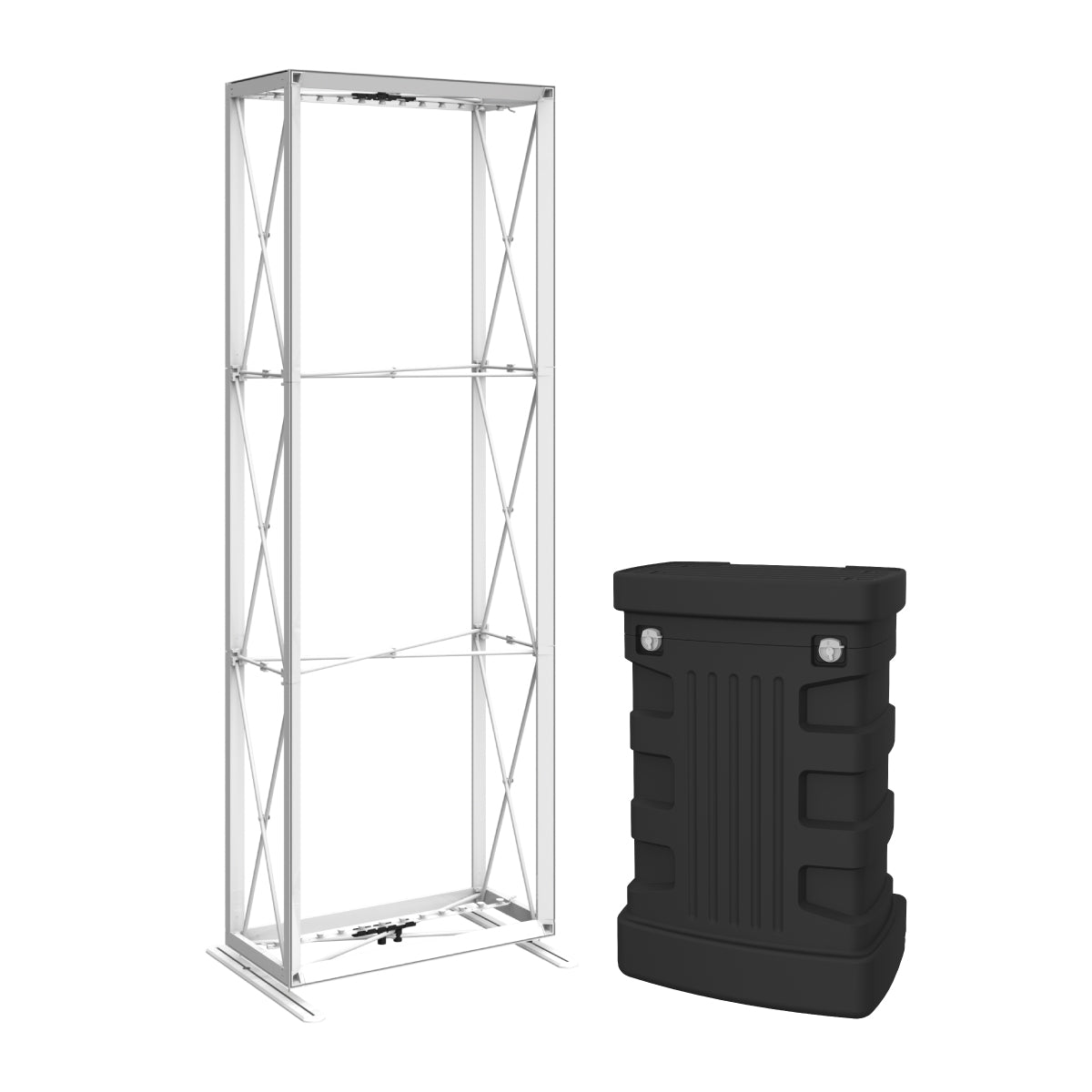 Collapsible frame display stand with hard case for trade shows and exhibitions