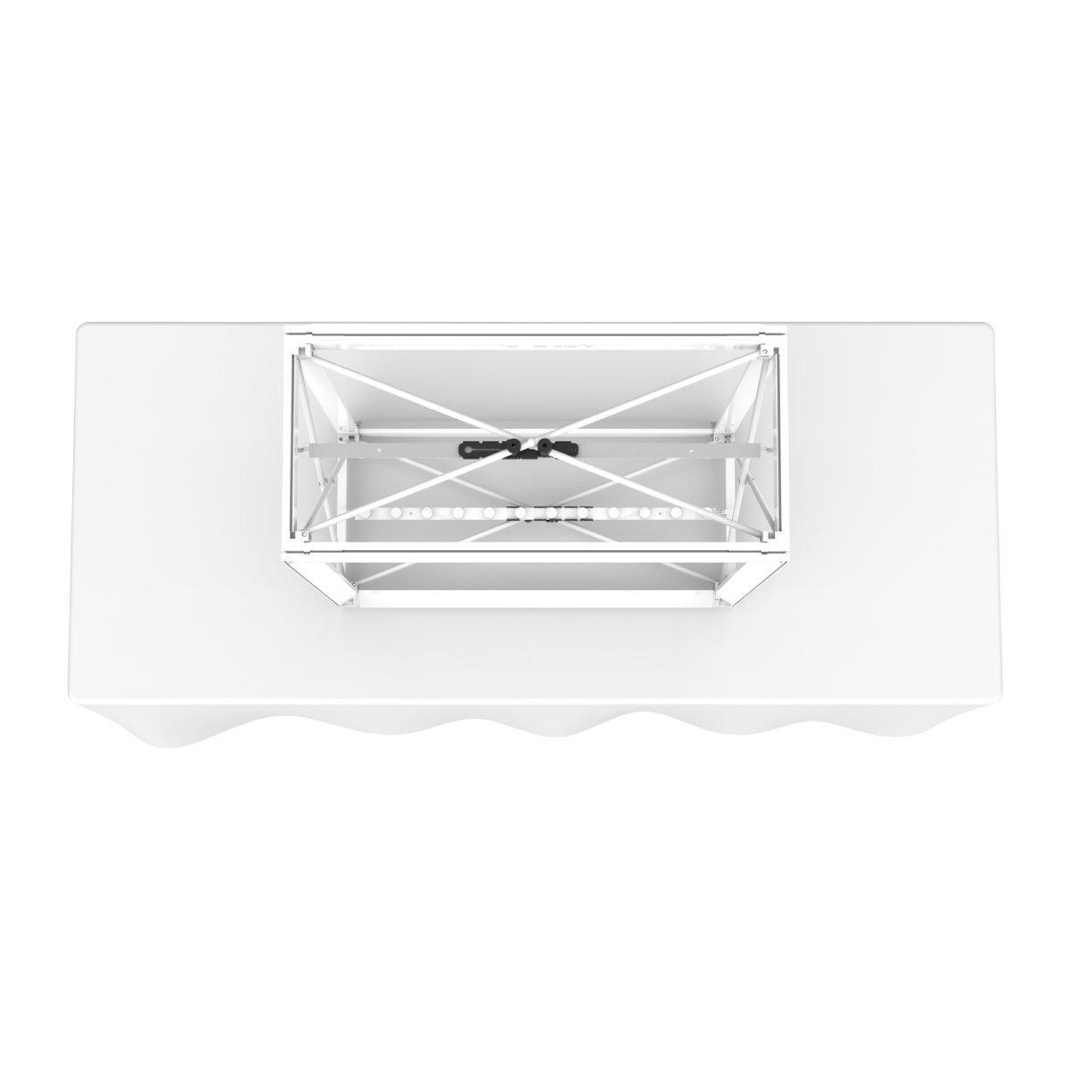 Backlit tabletop display frame for trade shows and exhibitions on a white table cover