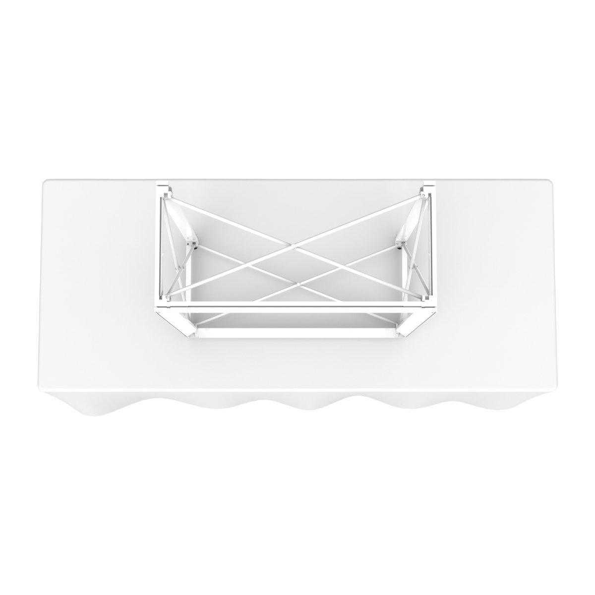 Overhead view of tabletop display frame setup for trade shows and exhibitions