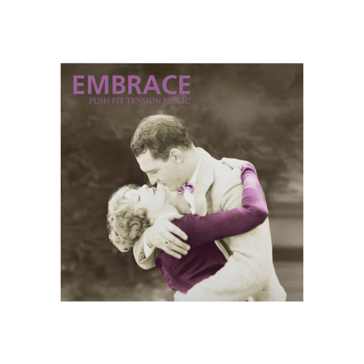 Trade show tabletop display featuring vintage photo with push-fit tension fabric branding