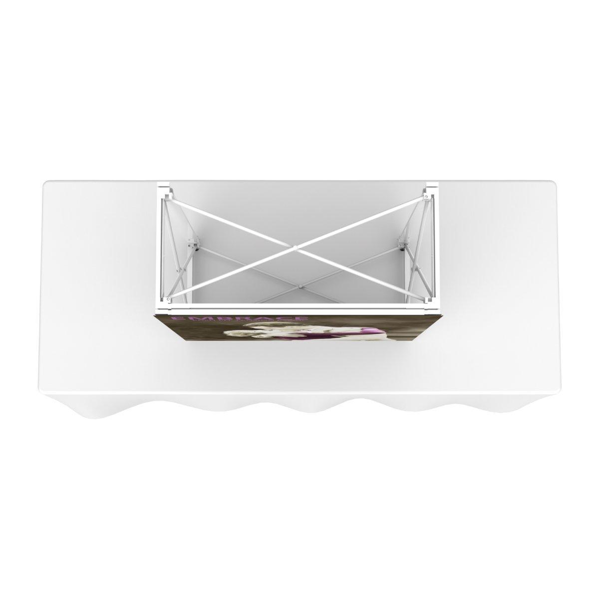 Top view of a compact tabletop display with collapsible frame for trade shows and exhibitions