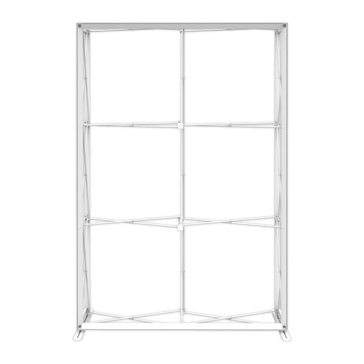 Trade show pop-up display frame with collapsible metal structure for exhibitions and events