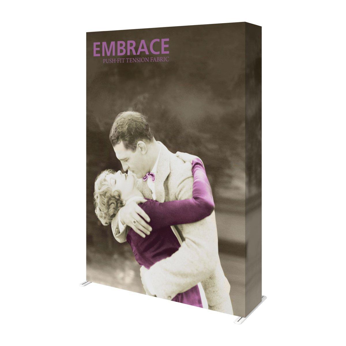 Large fabric tension display featuring vintage couple embracing for trade show and exhibition use