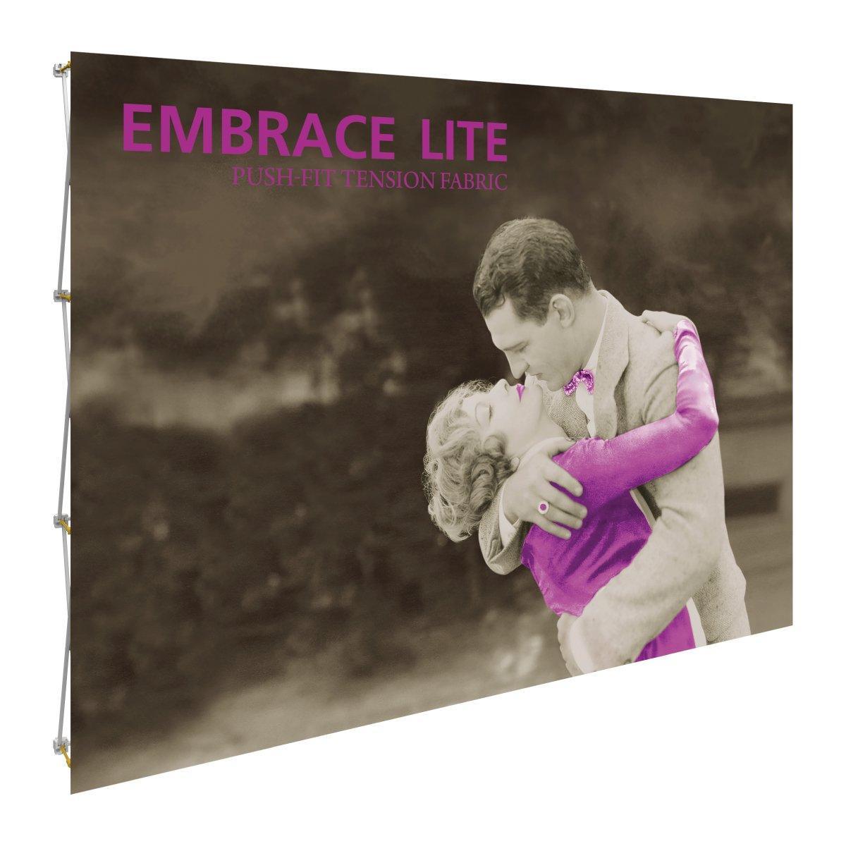 Large tension fabric display featuring vintage romantic couple image for trade shows and exhibitions