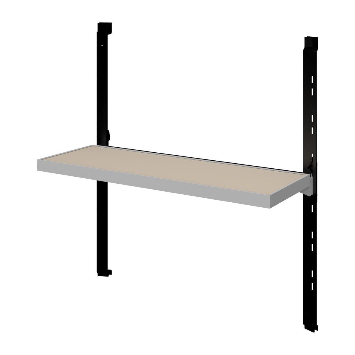 Single shelf kit mounted on vertical supports for trade show booth display and exhibition setups