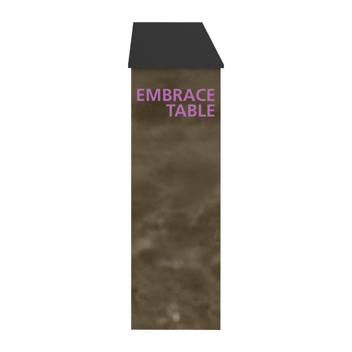 Tall trade show table with branded wrap and canopy for exhibitions and special events