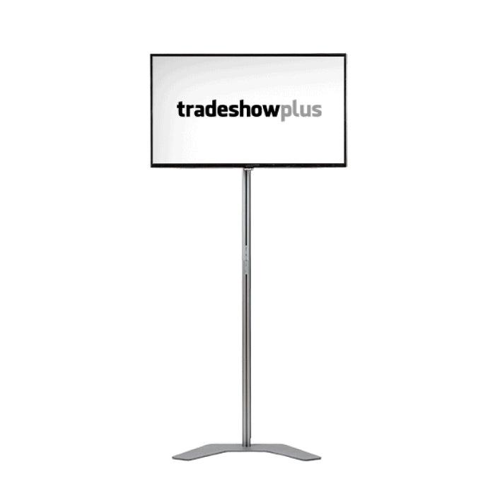 Adjustable monitor stand designed for trade shows and exhibitions with stable base