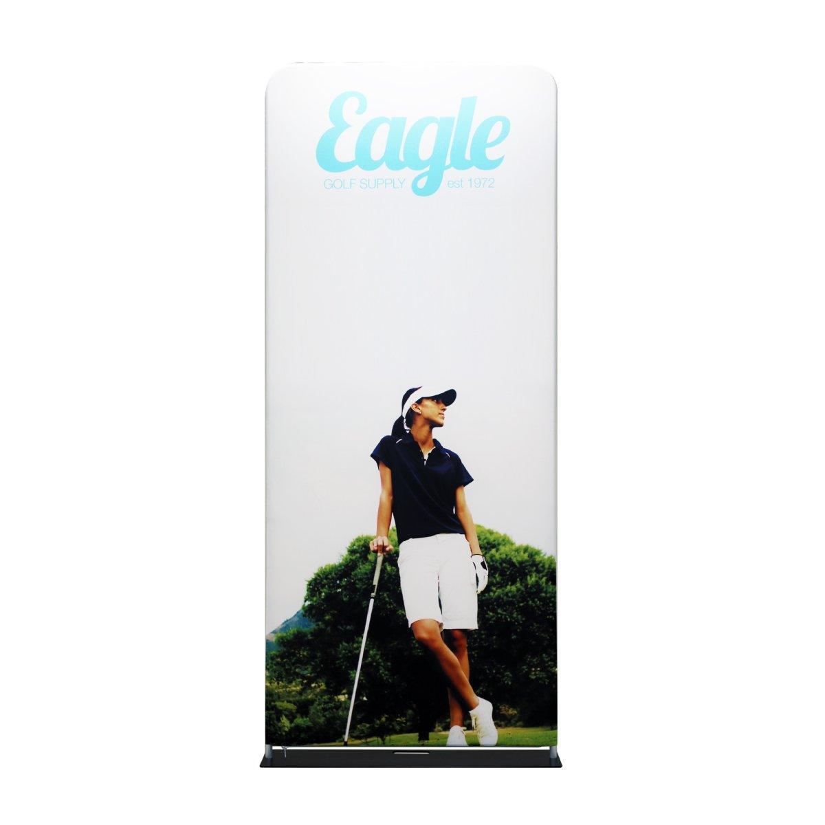 Trade show fabric display featuring golfer image and Eagle Golf Supply branding for exhibitions and events