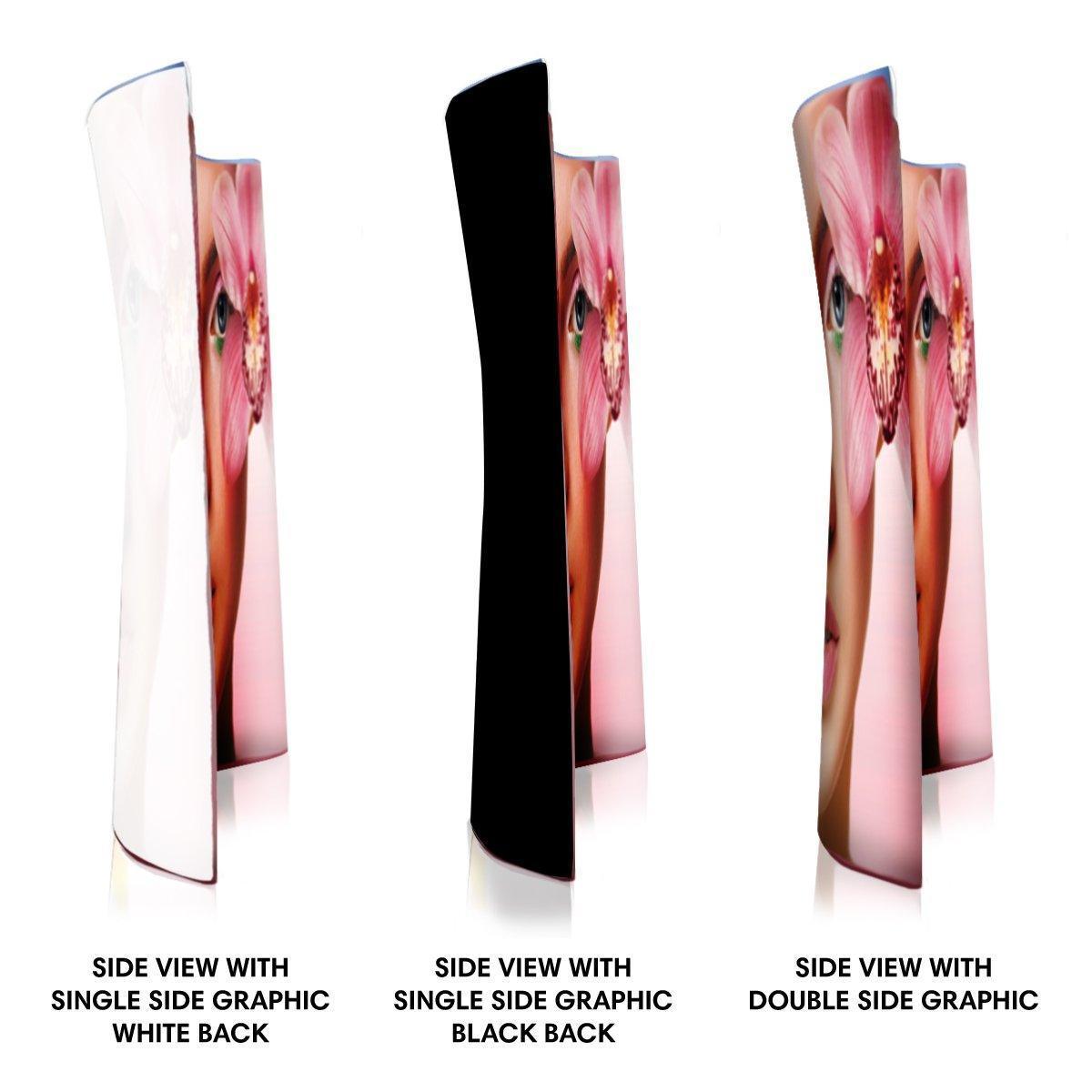 Curved fabric display stands with single and double side graphics for trade shows and exhibitions