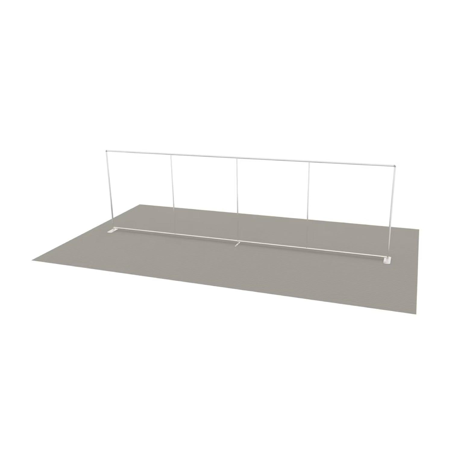 Long straight display frame for trade shows and exhibitions on floor base
