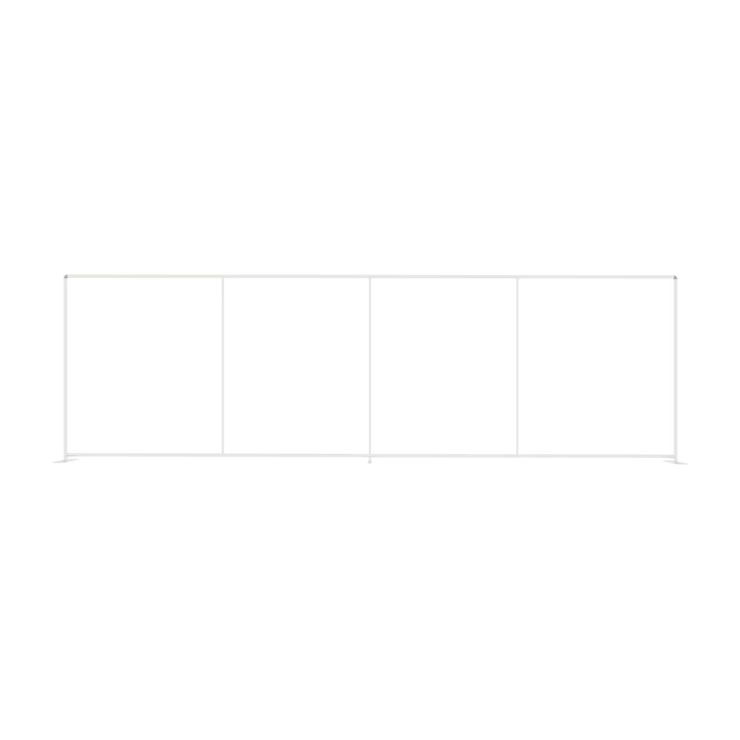 Large modular frame banner display for trade shows and exhibitions with four connected sections