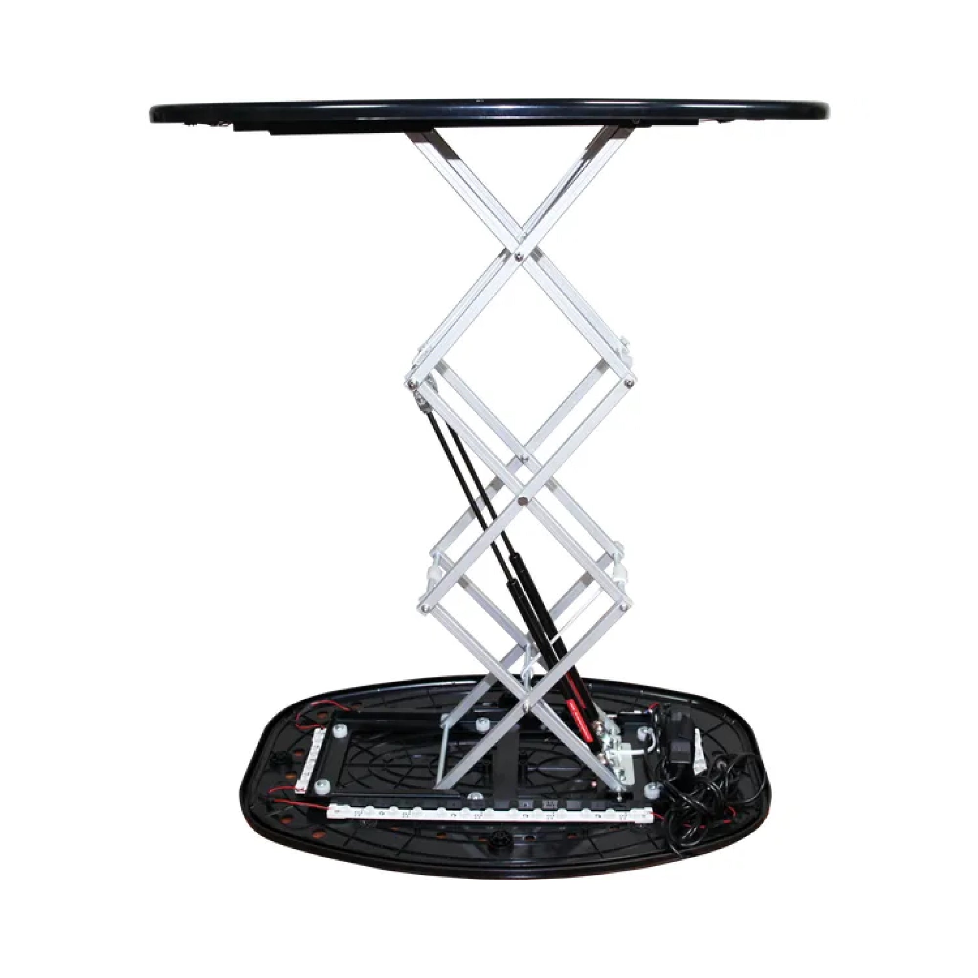 Foldaway light box counter with scissor lift mechanism for trade shows and exhibitions