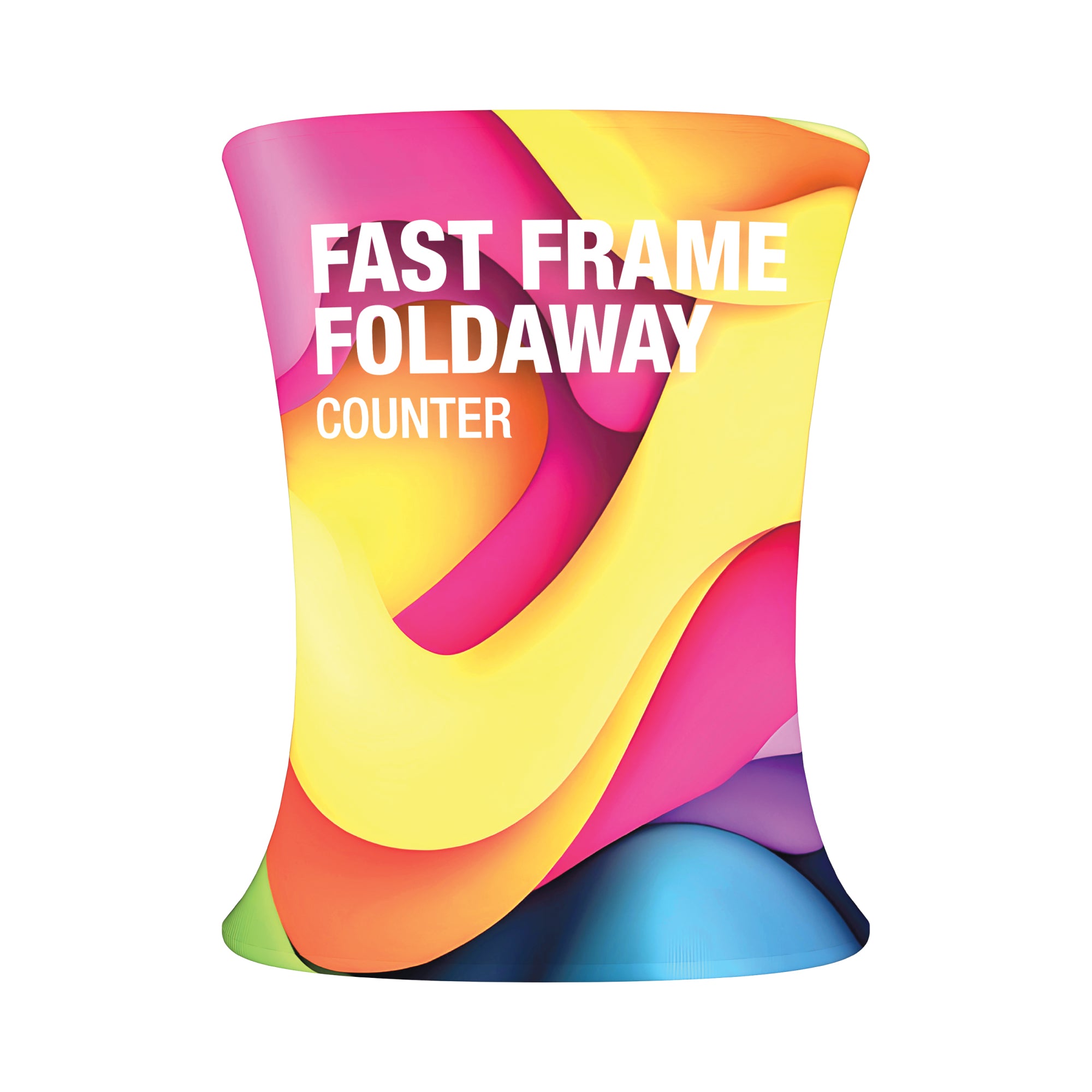 Foldaway counter with vibrant graphic print ideal for trade shows and exhibition displays