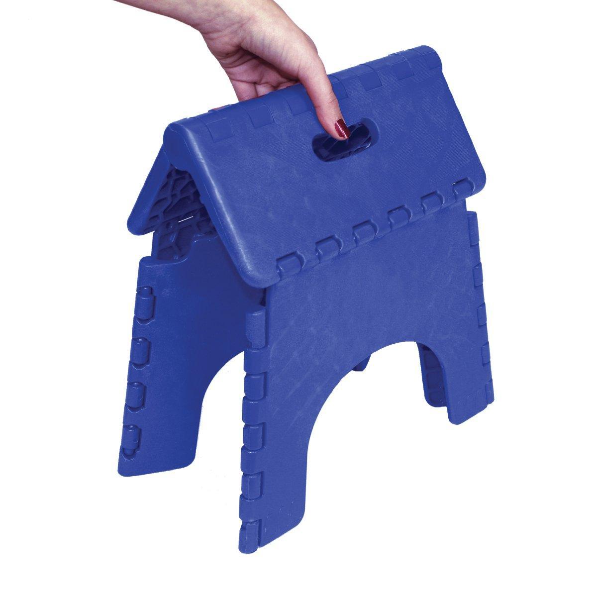 Compact folding step stool with built-in handle for easy transport at trade shows and exhibitions