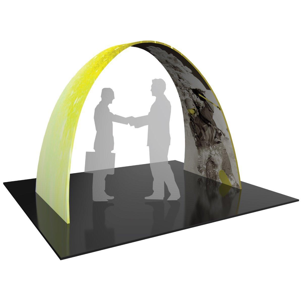 10ft arch display for trade shows with large printed graphics and business handshake silhouettes