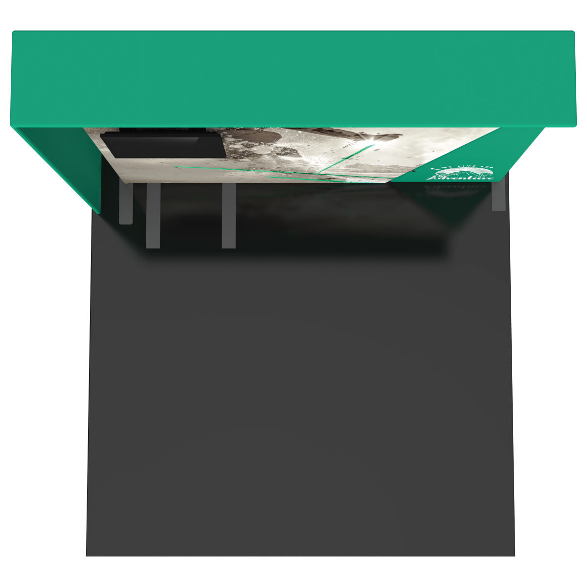 Exhibition booth with large printed backdrop, side panels, and mounted monitor for trade shows and events